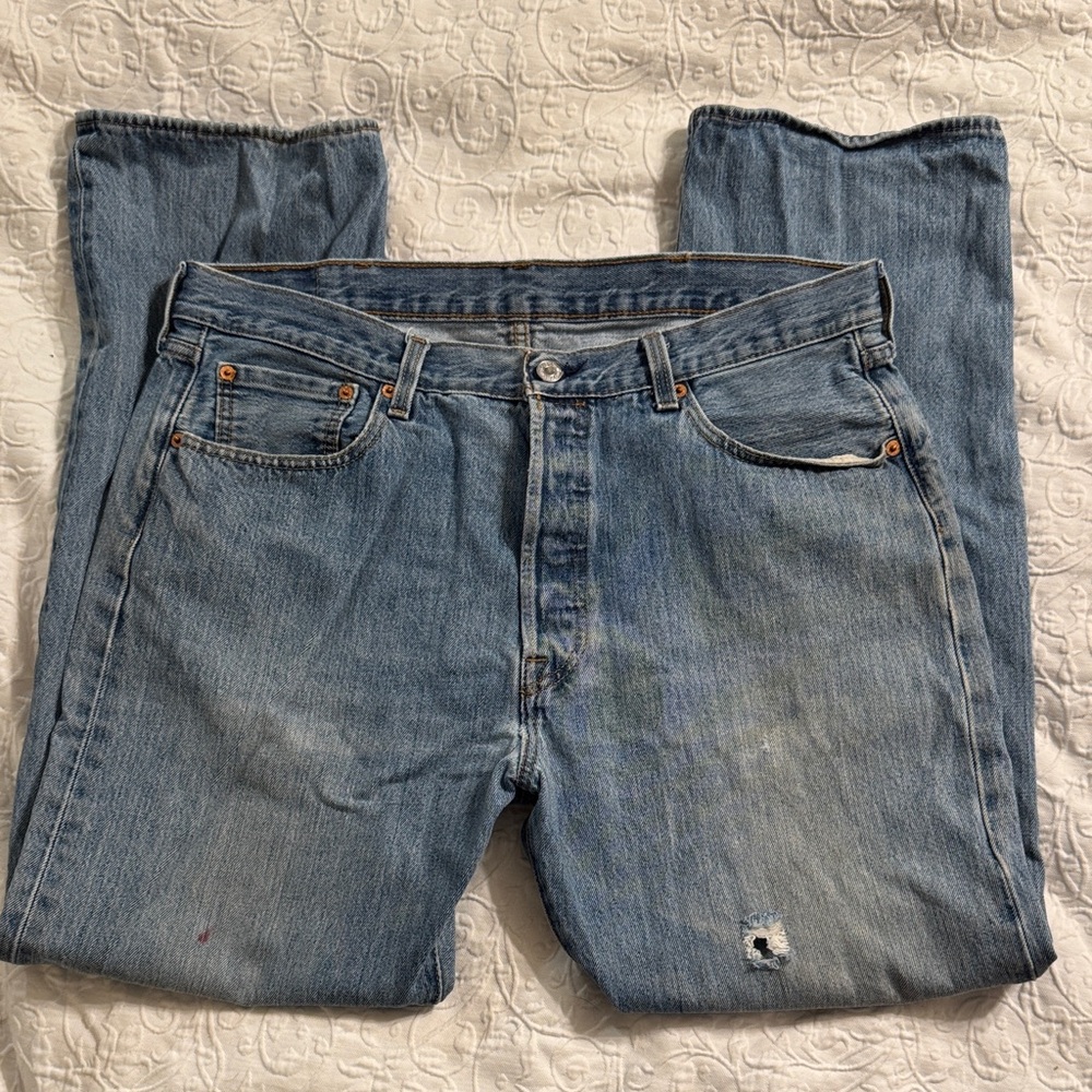 Levi's Light Blue Relaxed Fit Jeans, Hole & Pen Mark, 38x32